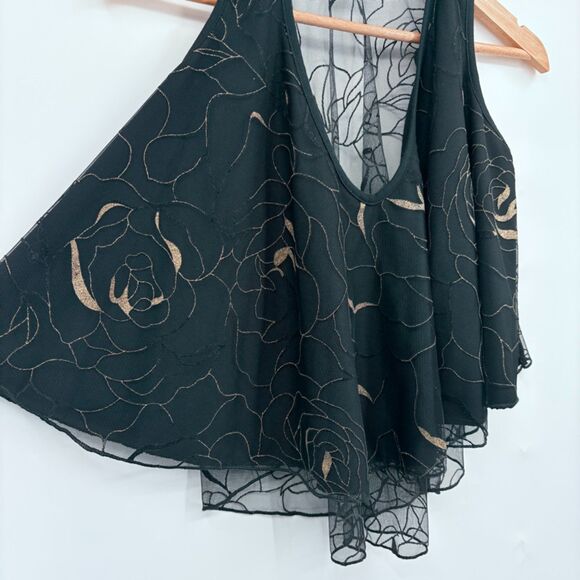 Whimsigoth Sheer Layered Black Tank Top with Gold Details, Sz Medium, Flowy - Picture 6 of 10
